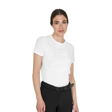 T-shirt básica mulher logótipo brilhante tom sobre tom Branco