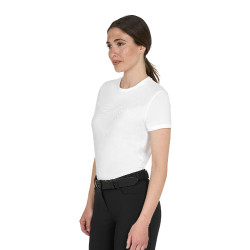 T-shirt básica mulher logótipo brilhante tom sobre tom Branco