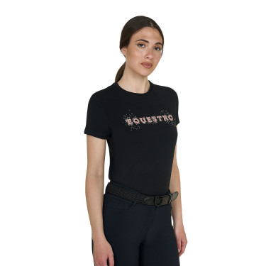 T-shirt feminina Strass em algodão Preto