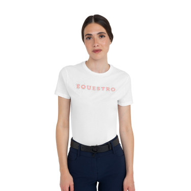 T-shirt feminina Strass em algodão Branco