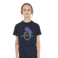 T-shirt infantil unissex Horse Jump Glossy em algodão Marinho Azul-marinho