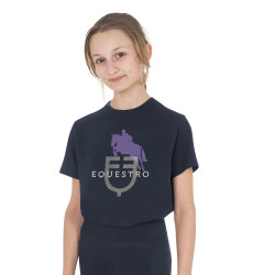T-shirt infantil unissex Horse Jump Glossy em algodão Marinho Azul-marinho