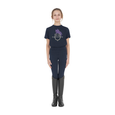T-shirt infantil unissex Horse Jump Glossy em algodão Marinho Azul-marinho