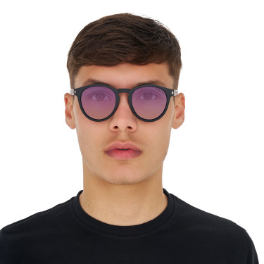 Óculos de sol esportivos polarizados modelo Heulwen Preto fosco / degradê roxo‑rosa