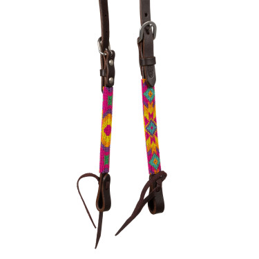 Bridão ocidental com contas multicolor e oleado de uma orelha Castanho escuro