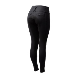 Calças de equitação Horze Leonie com assento integral para mulher em camurça vegana Preto