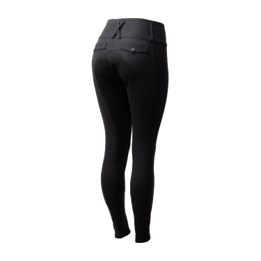Calças de equitação Horze Leonie com assento integral para mulher em camurça vegana Preto