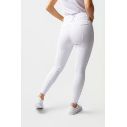 Calça de equitação Horze Leonie com grip integral feminina Branco brilhante