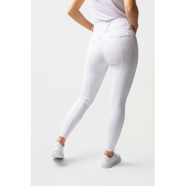 Calça de equitação Horze Leonie com grip integral feminina Branco brilhante