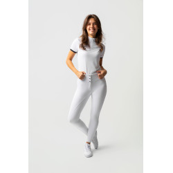 Calça de equitação Horze Leonie com grip integral feminina Branco brilhante