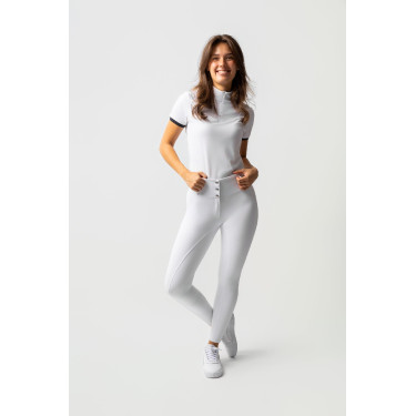 Calça de equitação Horze Leonie com grip integral feminina Branco brilhante
