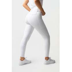 Calça de equitação Horze Leonie com grip integral feminina Branco brilhante