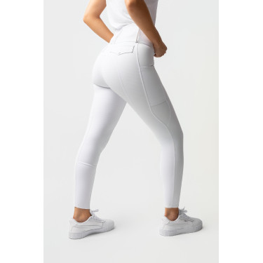 Calça de equitação Horze Leonie com grip integral feminina Branco brilhante