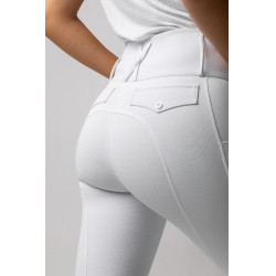 Calça de equitação Horze Leonie com grip integral feminina Branco brilhante