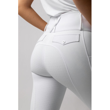 Calça de equitação Horze Leonie com grip integral feminina Branco brilhante