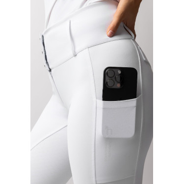 Calça de equitação Horze Leonie com grip integral feminina Branco brilhante