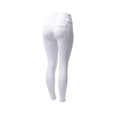 Calça de equitação Horze Leonie com grip integral feminina Branco brilhante