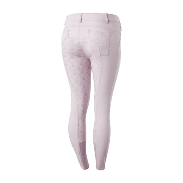 Calça de equitação feminina Horze Kaitlin com culote completo e decoração floral Queda de orquídea Branco