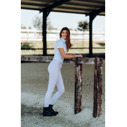 Calça de equitação feminina Horze Kaitlin com culote completo e decoração floral Queda de orquídea Branco