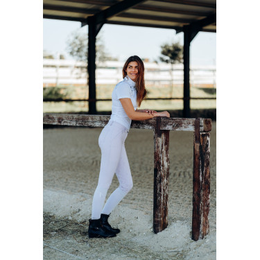 Calça de equitação feminina Horze Kaitlin com culote completo e decoração floral Queda de orquídea Branco