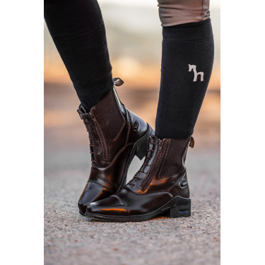 Botas Horze couro Horze Kingston zíper duplo feminino Marrom café Castanho