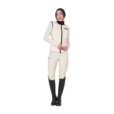 Colete feminino sem mangas Equestro com zíper em mistura técnica Branco antigo Bege