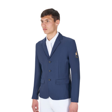Casaco de competição masculino Equestro x FISE de três botões Blazer marinho Azul-marinho Casaco de competição masculino Equestro x FISE de três botões Blazer marinho Azul-marinho