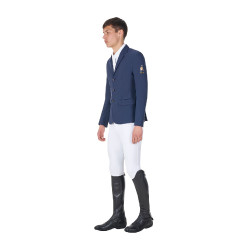 Casaco de competição masculino Equestro x FISE de três botões Blazer marinho Azul-marinho Casaco de competição masculino Equestro x FISE de três botões Blazer marinho Azul-marinho