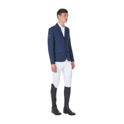 Casaco de competição masculino Equestro x FISE de três botões Blazer marinho Azul-marinho Casaco de competição masculino Equestro x FISE de três botões Blazer marinho Azul-marinho