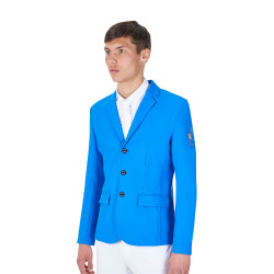 Casaco de competição masculino Equestro x FISE de três botões Azul da Savoia