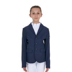 Casaco de concurso infantil unissexo Equestro x FISE de três botões Blazer marinho Azul-marinho Casaco de concurso infantil unissexo Equestro x FISE de três botões Blazer marinho Azul-marinho