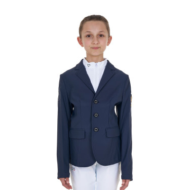 Casaco de concurso infantil unissexo Equestro x FISE de três botões Blazer marinho Azul-marinho Casaco de concurso infantil unissexo Equestro x FISE de três botões Blazer marinho Azul-marinho