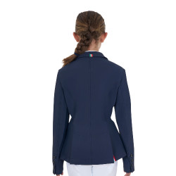 Casaco de concurso infantil unissexo Equestro x FISE de três botões Blazer marinho Azul-marinho Casaco de concurso infantil unissexo Equestro x FISE de três botões Blazer marinho Azul-marinho