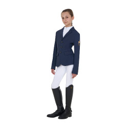 Casaco de concurso infantil unissexo Equestro x FISE de três botões Blazer marinho Azul-marinho Casaco de concurso infantil unissexo Equestro x FISE de três botões Blazer marinho Azul-marinho