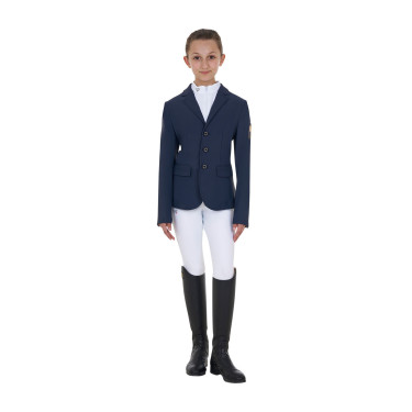 Casaco de concurso infantil unissexo Equestro x FISE de três botões Blazer marinho Azul-marinho Casaco de concurso infantil unissexo Equestro x FISE de três botões Blazer marinho Azul-marinho