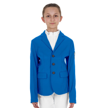 Casaco de concurso infantil unissexo Equestro x FISE de três botões Azul da Savoia