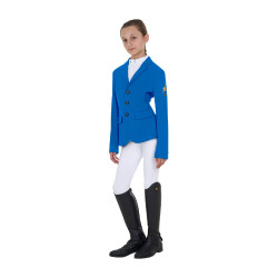 Casaco de concurso infantil unissexo Equestro x FISE de três botões Azul da Savoia