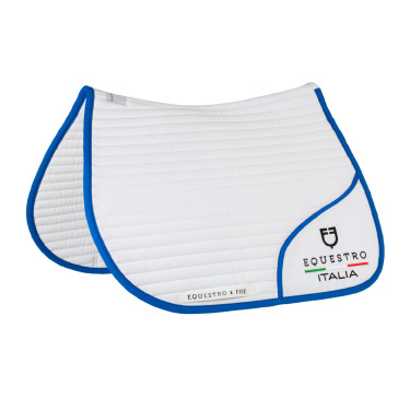 Manta de salto Equestro x FISE com logótipo bordado Branco / azul de Saboia Manta de salto Equestro x FISE com logótipo bordado Branco / azul de Saboia