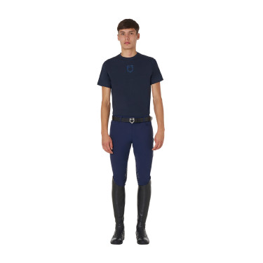 T-shirt masculino Equestro básico com logotipo tom sobre tom, mangas curtas Marinho Azul-marinho