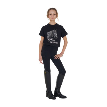 T-shirt para menina Equestro Ready To The Party em algodão com strass e mangas curtas Preto