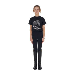 T-shirt para menina Equestro Ready To The Party em algodão com strass e mangas curtas Preto