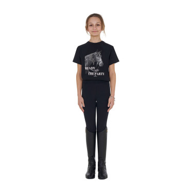 T-shirt para menina Equestro Ready To The Party em algodão com strass e mangas curtas Preto