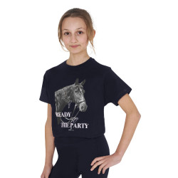 T-shirt para menina Equestro Ready To The Party em algodão com strass e mangas curtas Marinho Azul-marinho