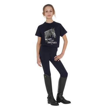 T-shirt para menina Equestro Ready To The Party em algodão com strass e mangas curtas Marinho Azul-marinho