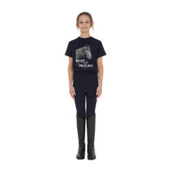 T-shirt para menina Equestro Ready To The Party em algodão com strass e mangas curtas Marinho Azul-marinho