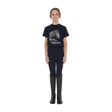 T-shirt para menina Equestro Ready To The Party em algodão com strass e mangas curtas Marinho Azul-marinho