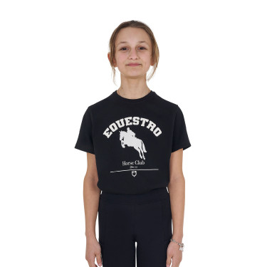 T-shirt menina Equestro Jumping Horse Club algodão mangas curtas Preto T-shirt menina Equestro Jumping Horse Club algodão mangas curtas Preto