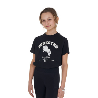 T-shirt menina Equestro Jumping Horse Club algodão mangas curtas Preto T-shirt menina Equestro Jumping Horse Club algodão mangas curtas Preto