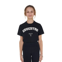 T-shirt menina Equestro Horse Club algodão mangas curtas Preto