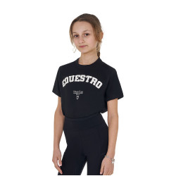 T-shirt menina Equestro Horse Club algodão mangas curtas Preto